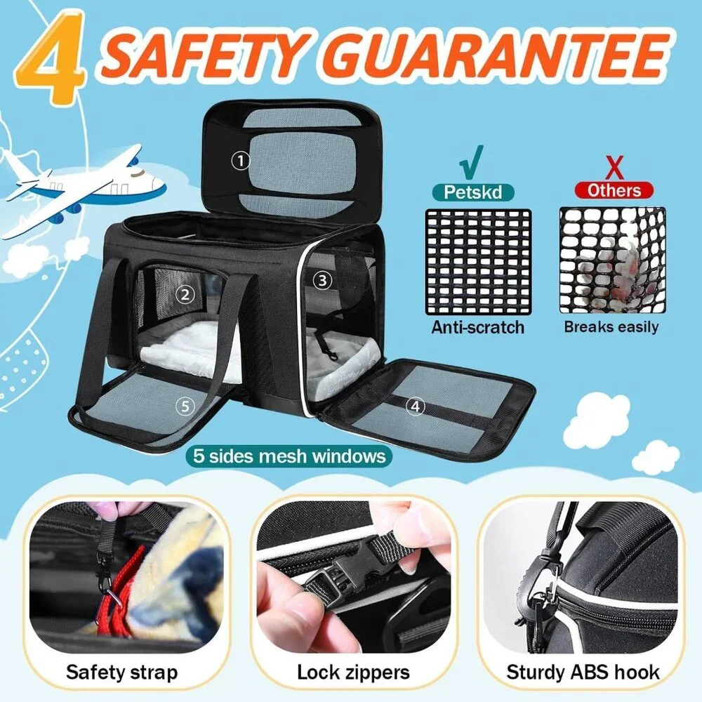 Petskd Top-Expandable Pet Carrier 17x11x9.5 Inches Alaska Airline Approved